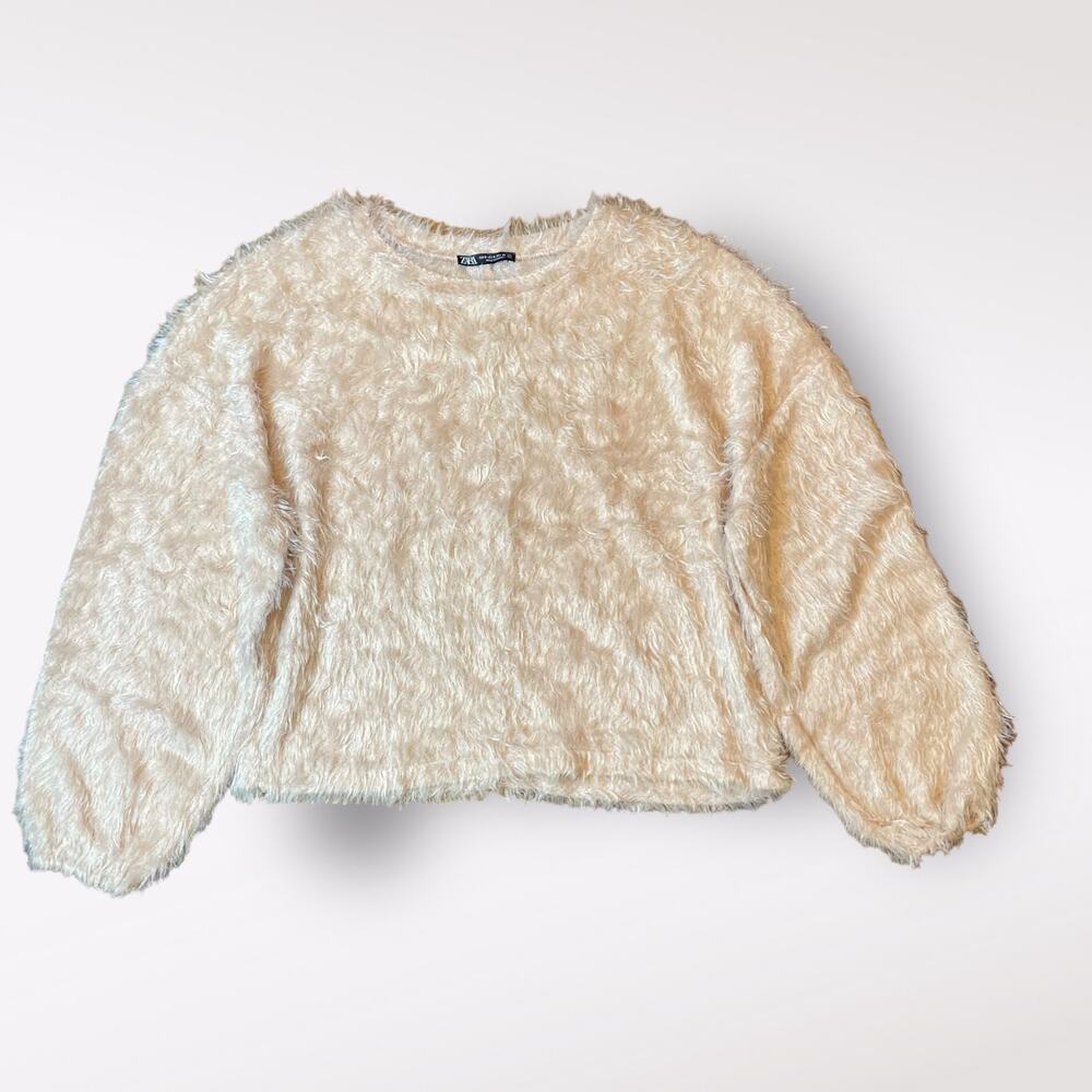 Zara Peach Furry Funky Indie Boho‎ Long Sleeved Sweater Size S